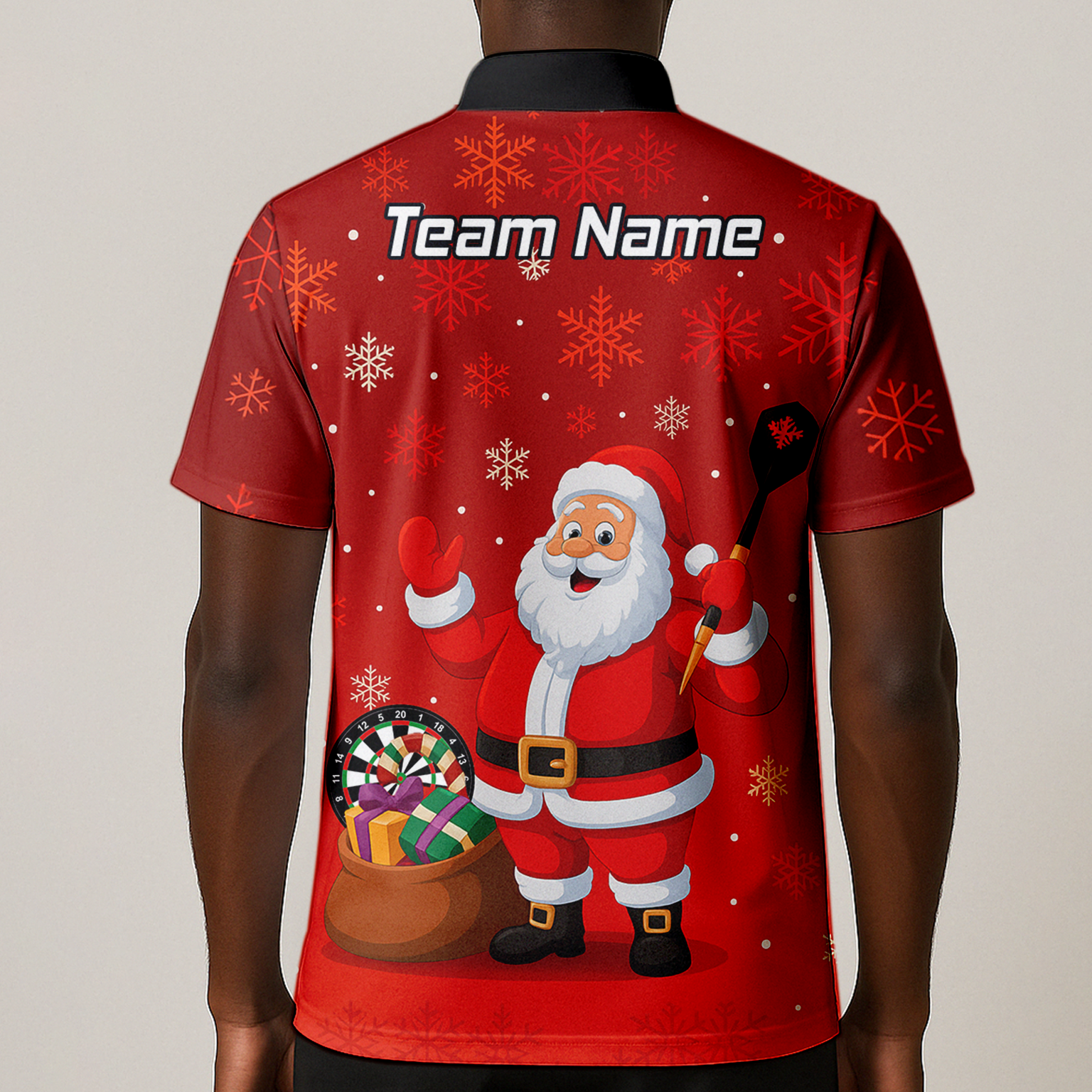 Personalised Santa Claus Christmas Darts Polo Shirt Red Snowflakes For Men X7938 additional image 1