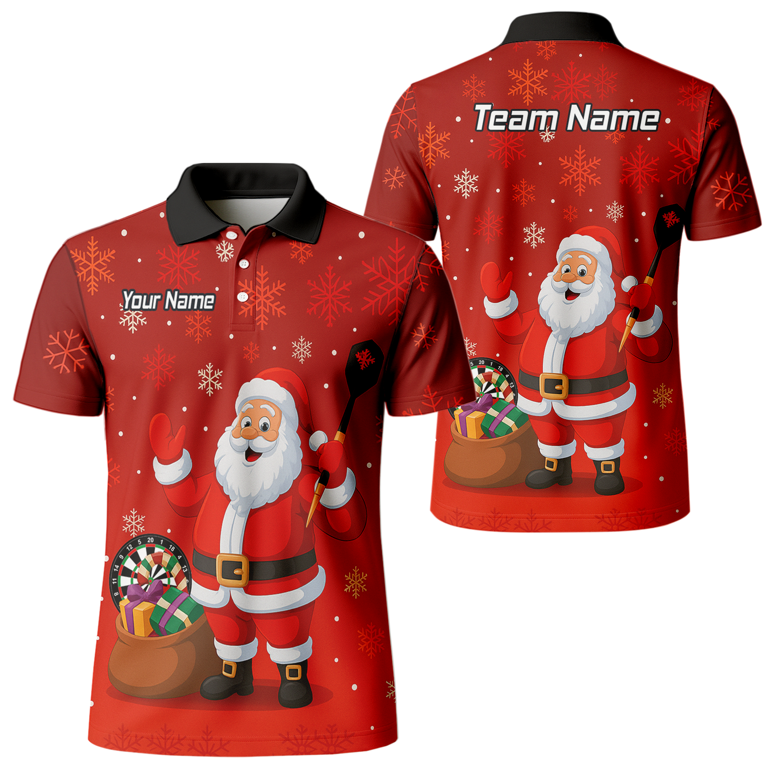 Personalised Santa Claus Christmas Darts Polo Shirt Red Snowflakes For Men X7938 main image - polo No