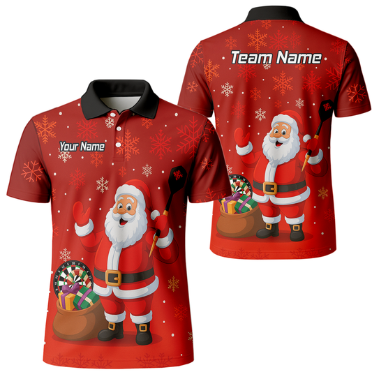 Personalised Santa Claus Christmas Darts Polo Shirt Red Snowflakes For Men X7938 main image - polo No