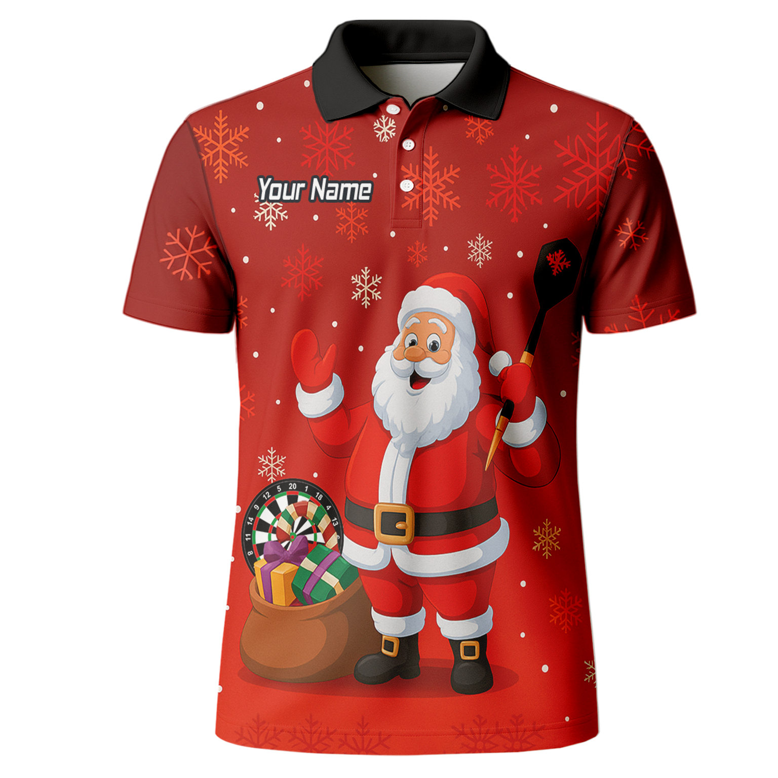 Personalised Santa Claus Christmas Darts Polo Shirt Red Snowflakes For Men X7938 additional image 2