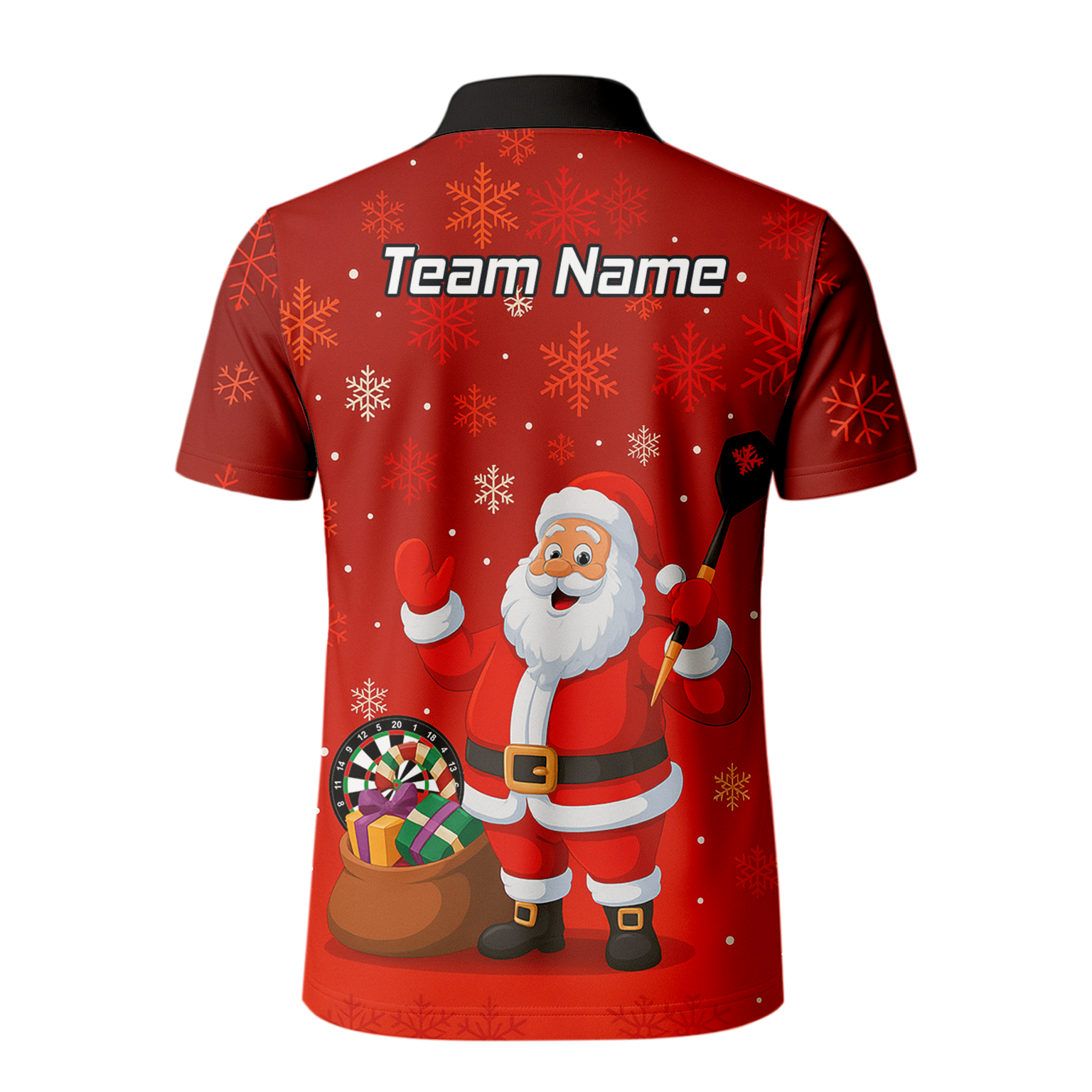 Personalised Santa Claus Christmas Darts Polo Shirt Red Snowflakes For Men X7938 additional image 3