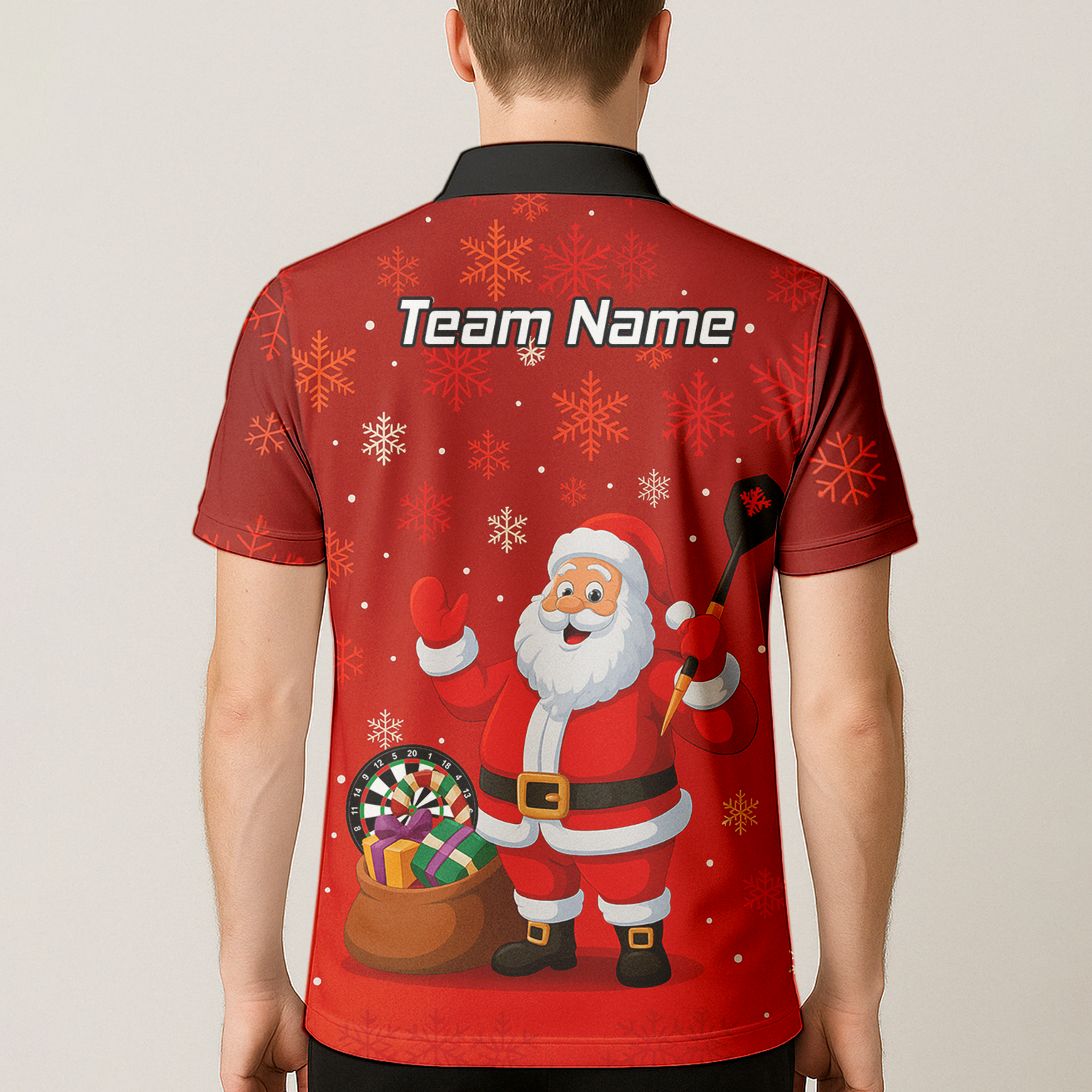 Personalised Santa Claus Christmas Darts Polo Shirt Red Snowflakes For Men X7938 additional image 5