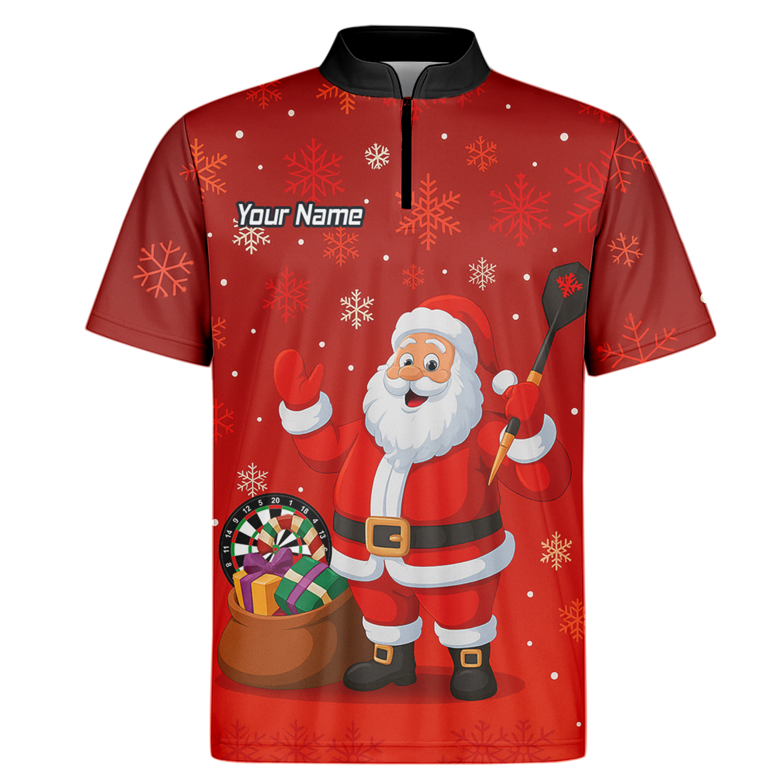 Personalised Santa Claus Christmas Darts Polo Shirt Red Snowflakes For Men X7938 additional image 6
