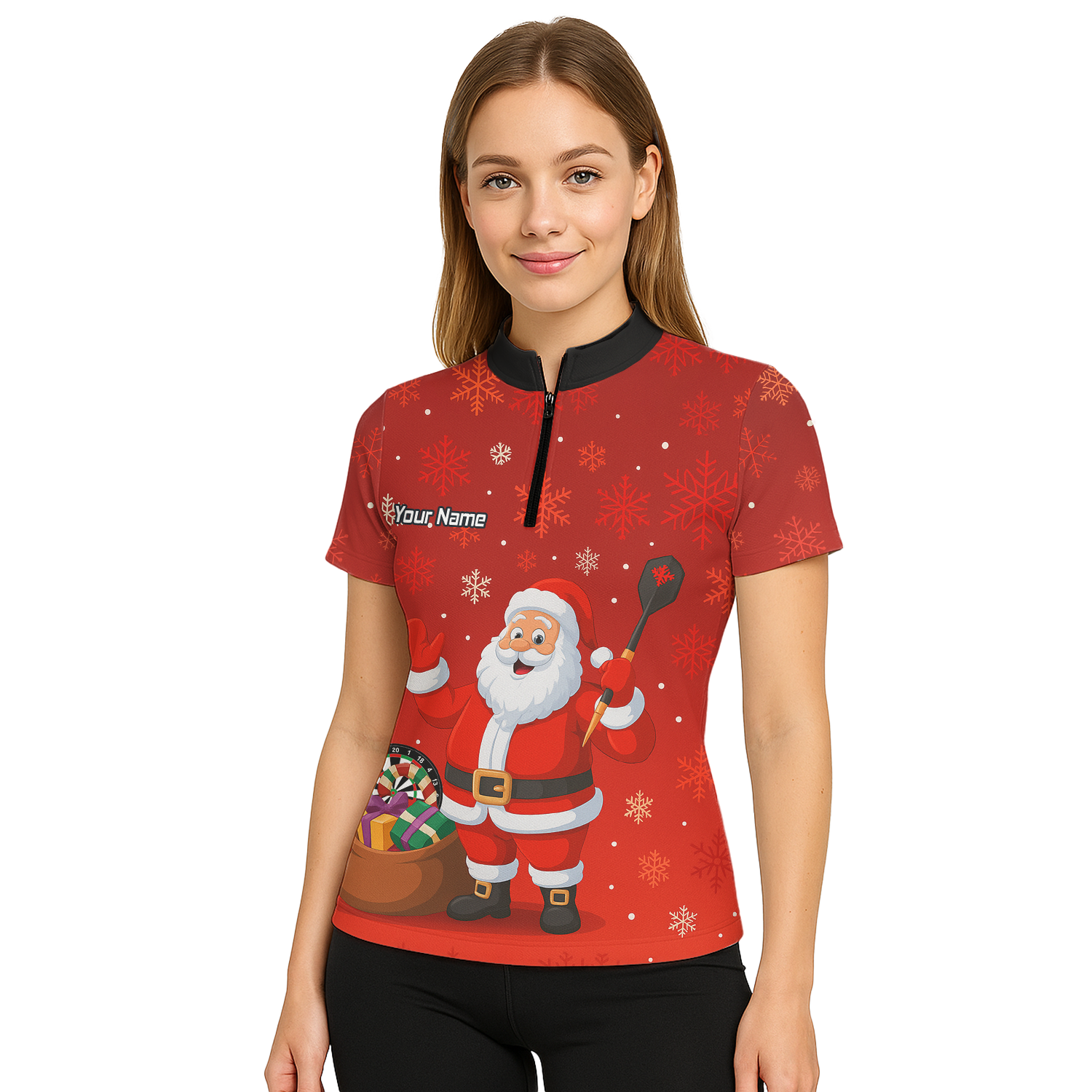 Personalised Santa Claus Christmas Darts Polo Shirt Red Snowflakes For Men X7938 additional image 5