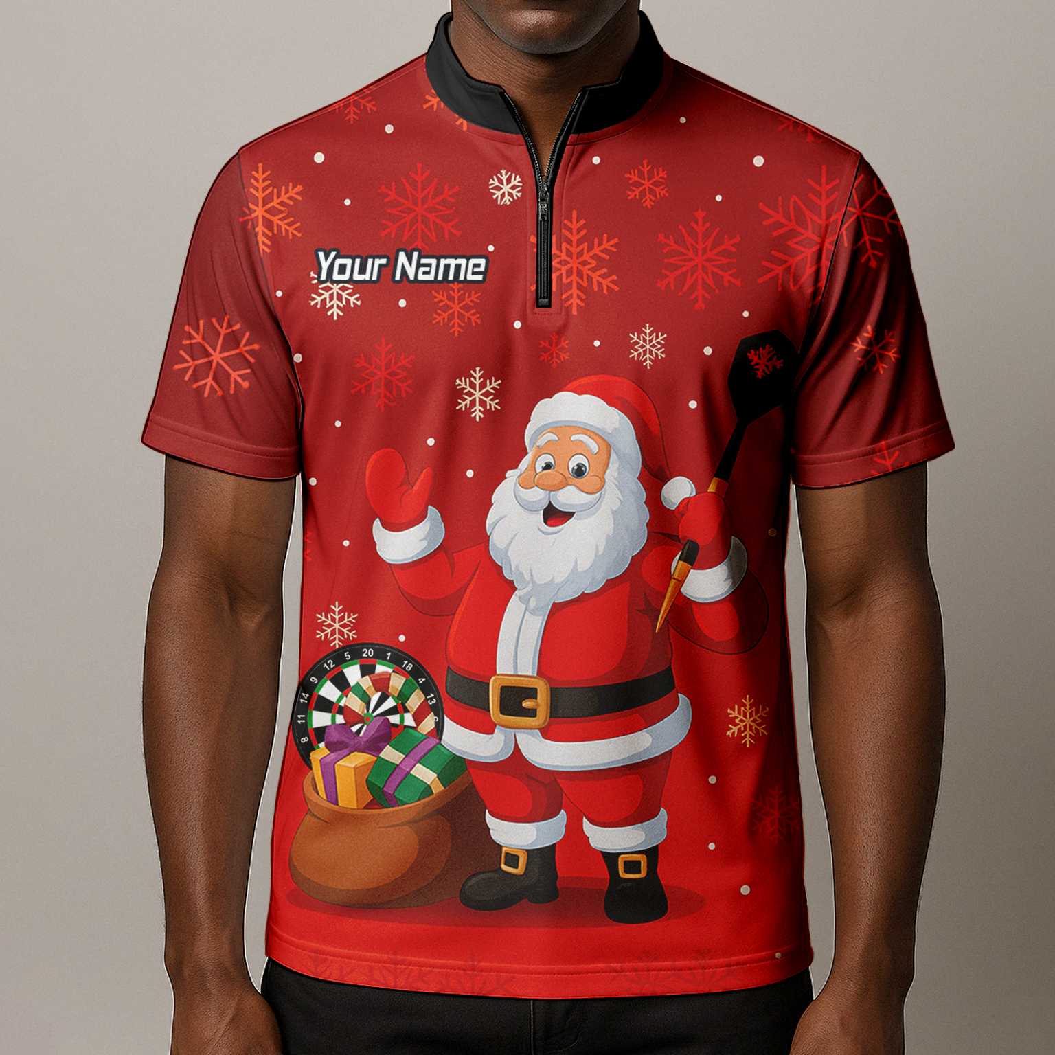 Personalised Santa Claus Christmas Darts Polo Shirt Red Snowflakes For Men X7938 additional image 8