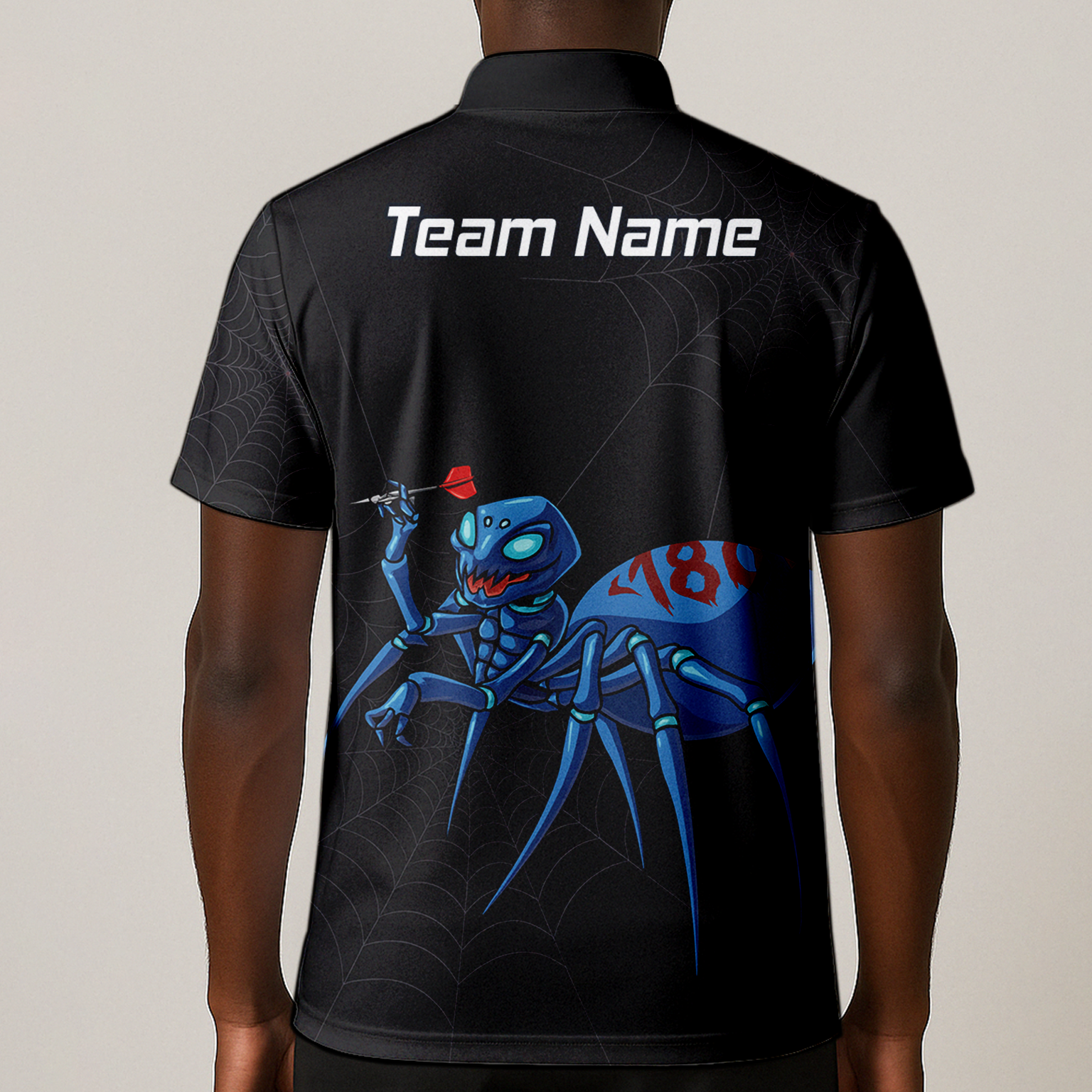 Personalised Blue Spider 180 Darts Polo Shirt Black For Men U3736 additional image 1