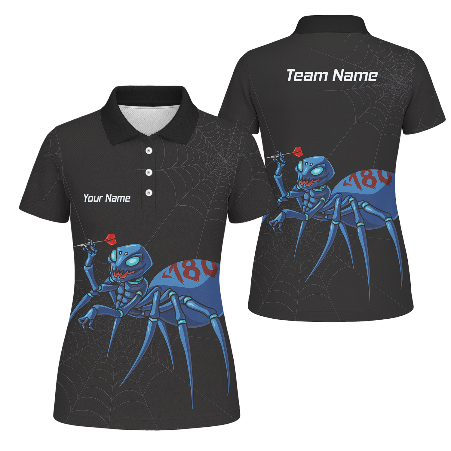 Personalised Blue Spider 180 Darts Polo Shirt Black For Men U3736 main image - polo No