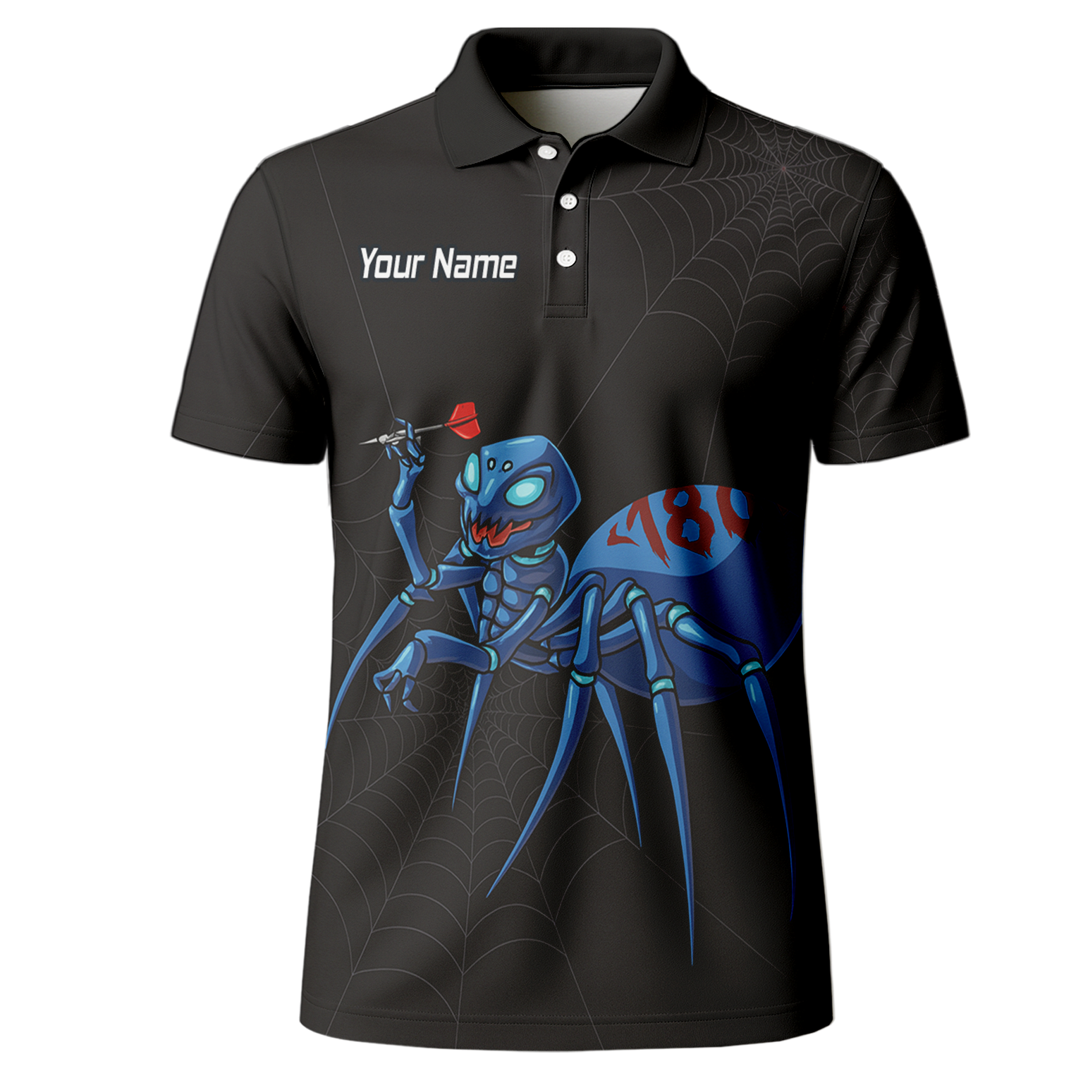 Personalised Blue Spider 180 Darts Polo Shirt Black For Men U3736 additional image 2