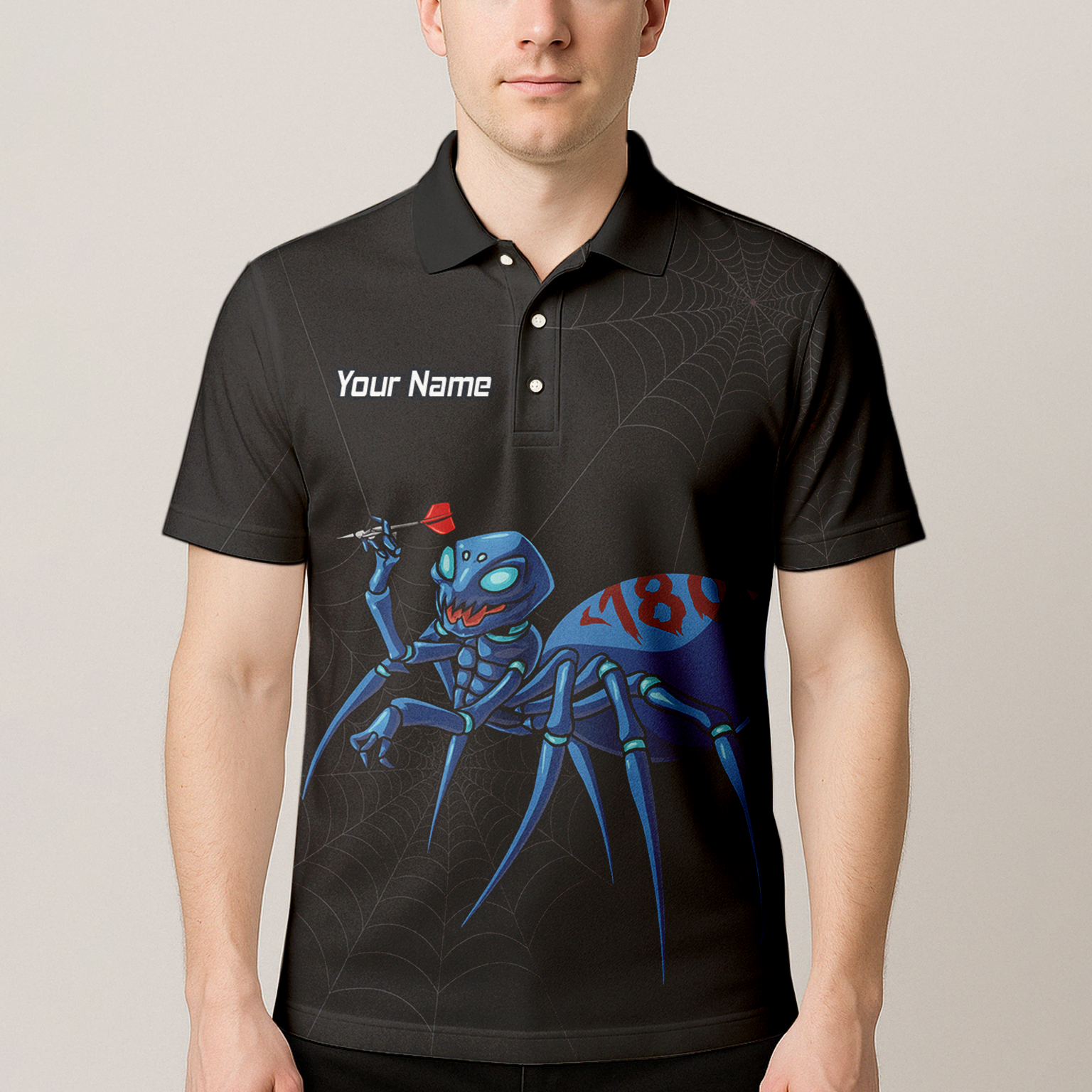 Personalised Blue Spider 180 Darts Polo Shirt Black For Men U3736 additional image 4