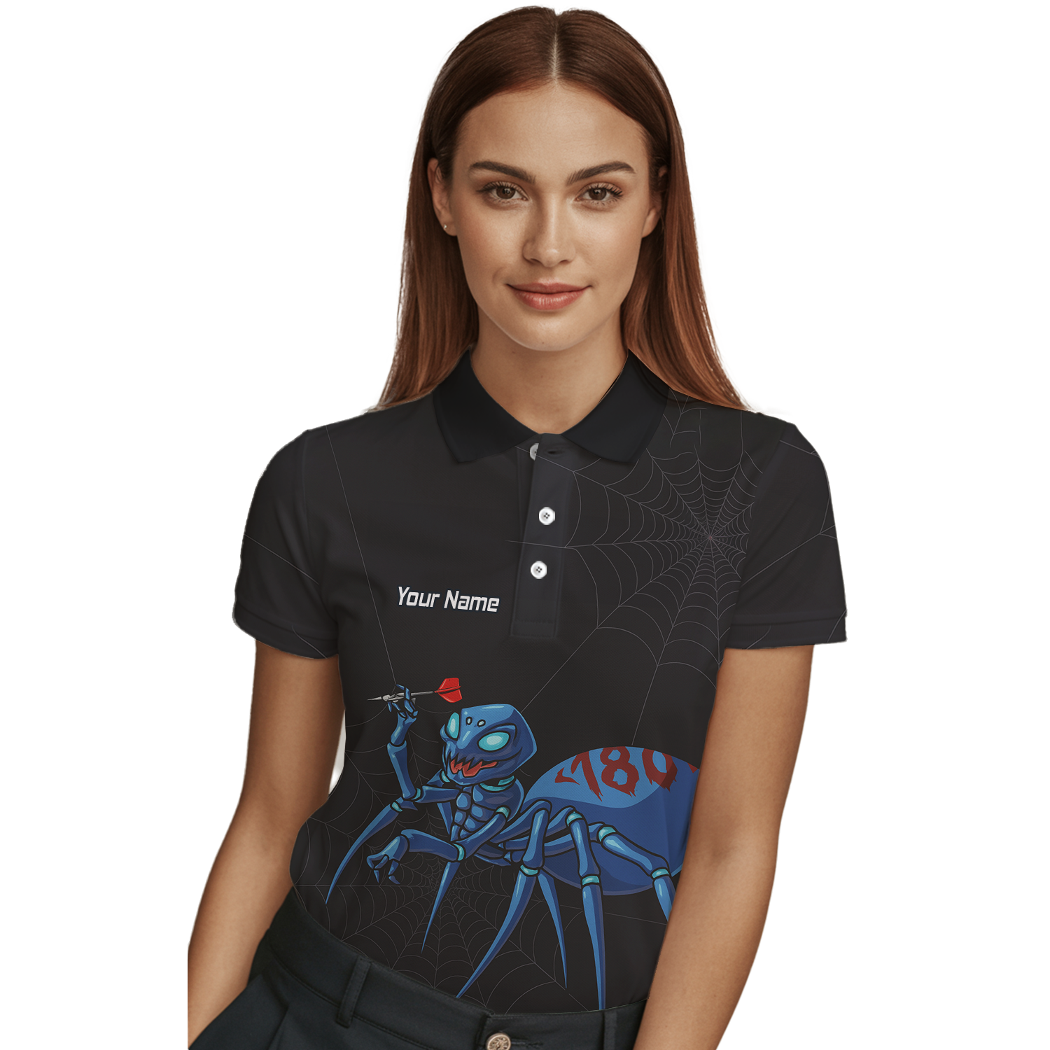 Personalised Blue Spider 180 Darts Polo Shirt Black For Men U3736 additional image 3