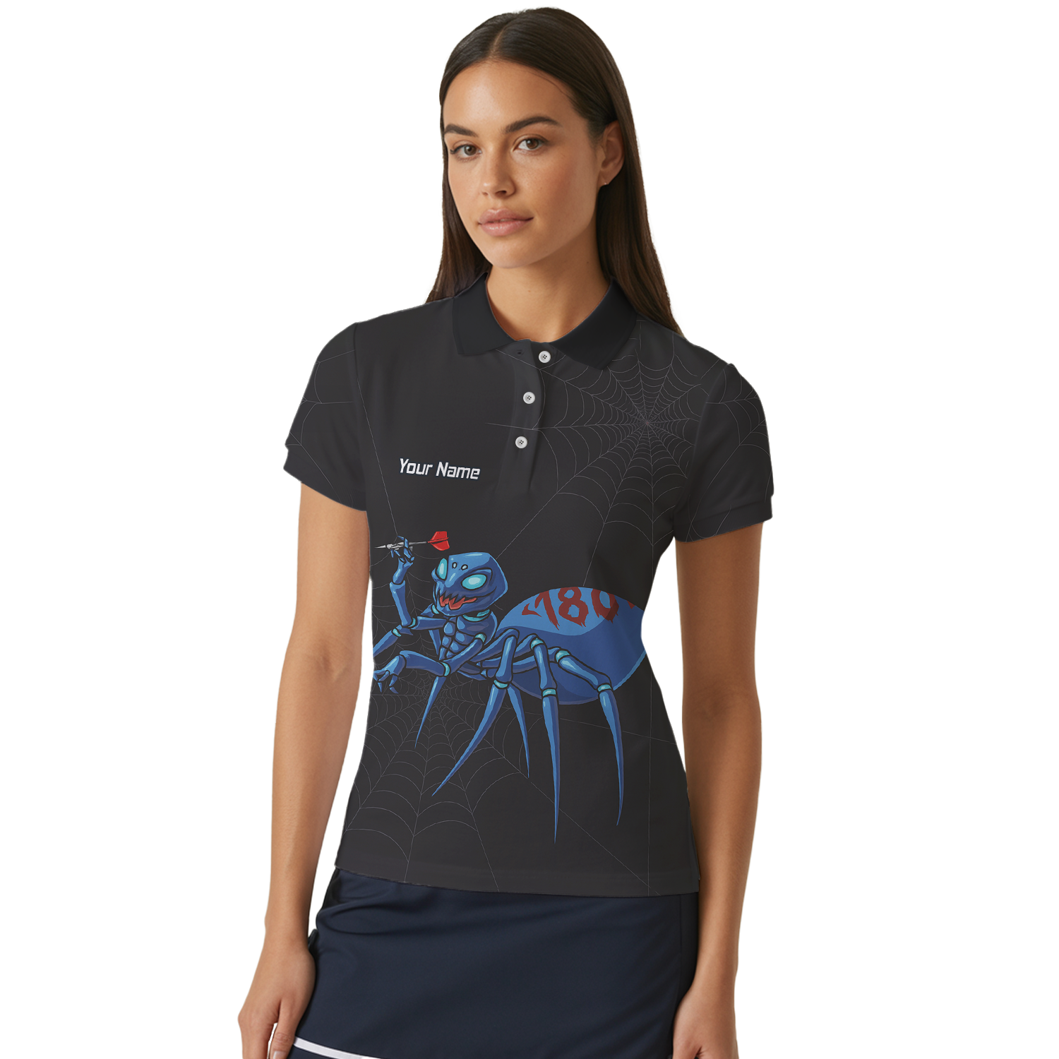 Personalised Blue Spider 180 Darts Polo Shirt Black For Men U3736 additional image 4