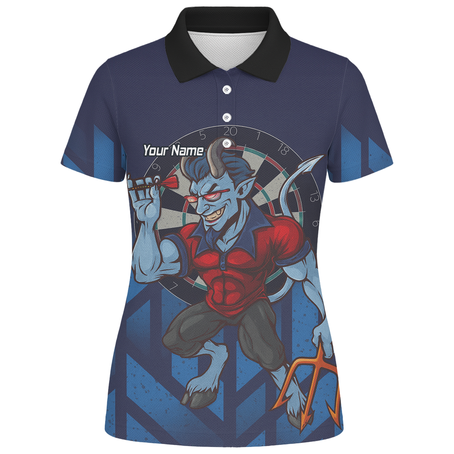 Personalised Mischievous Blue Devil Darts Polo Shirt Navy Red For Men S4696 additional image 1