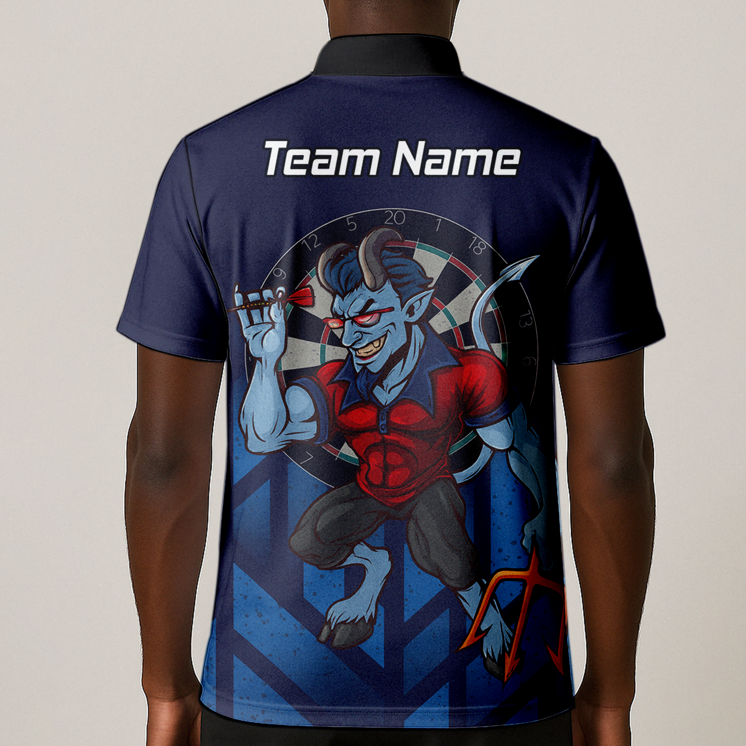 Personalised Mischievous Blue Devil Darts Polo Shirt Navy Red For Men S4696 additional image 1