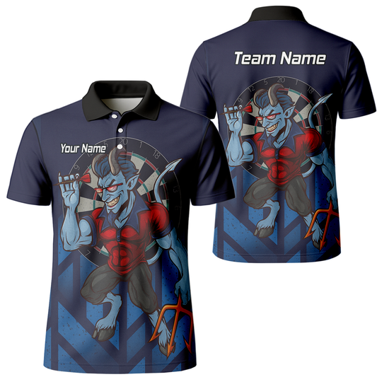 Personalised Mischievous Blue Devil Darts Polo Shirt Navy Red For Men S4696 main image - polo No