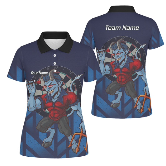 Personalised Mischievous Blue Devil Darts Polo Shirt Navy Red For Men S4696 main image - polo No