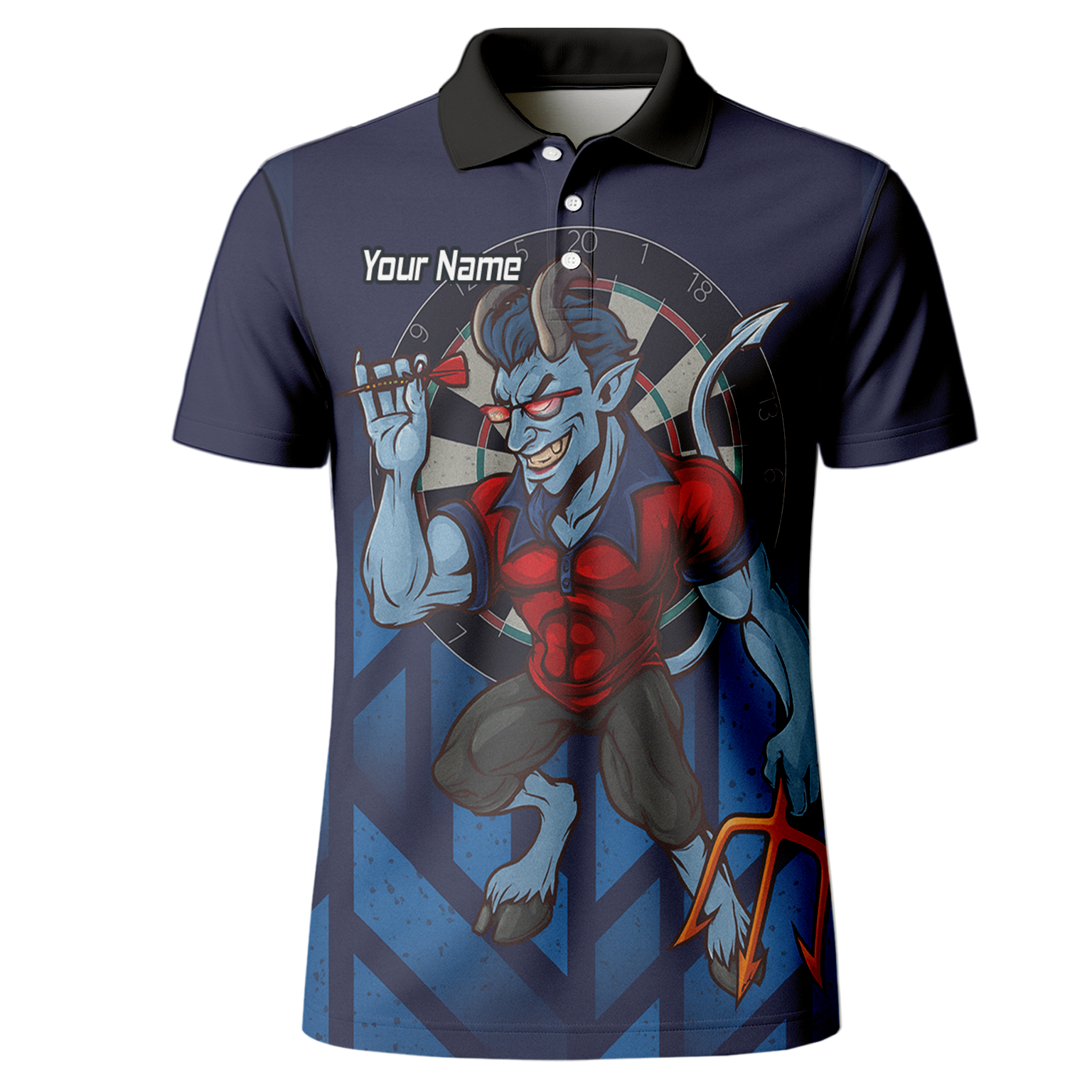 Personalised Mischievous Blue Devil Darts Polo Shirt Navy Red For Men S4696 additional image 2