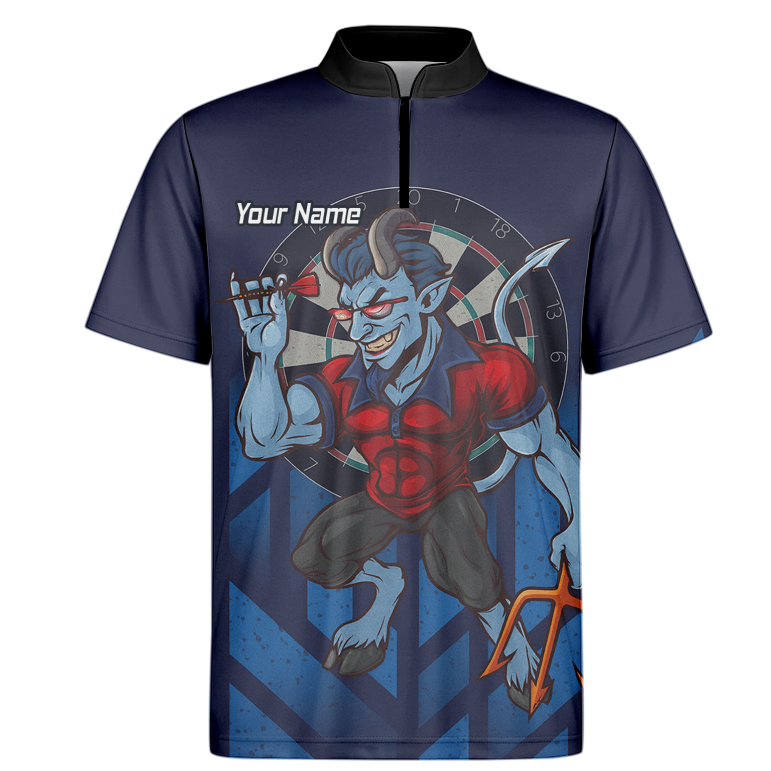 Personalised Mischievous Blue Devil Darts Polo Shirt Navy Red For Men S4696 additional image 6