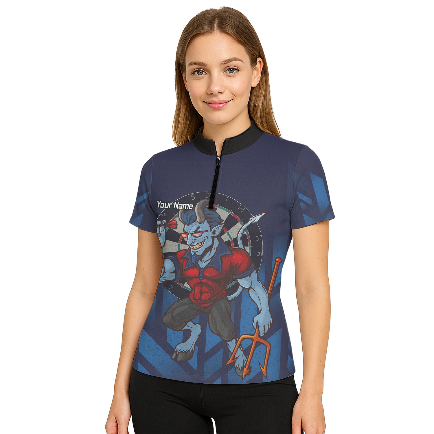 Personalised Mischievous Blue Devil Darts Polo Shirt Navy Red For Men S4696 additional image 5