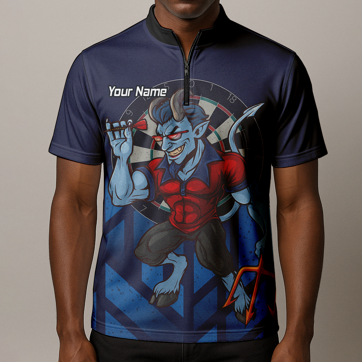 Personalised Mischievous Blue Devil Darts Polo Shirt Navy Red For Men S4696 additional image 8