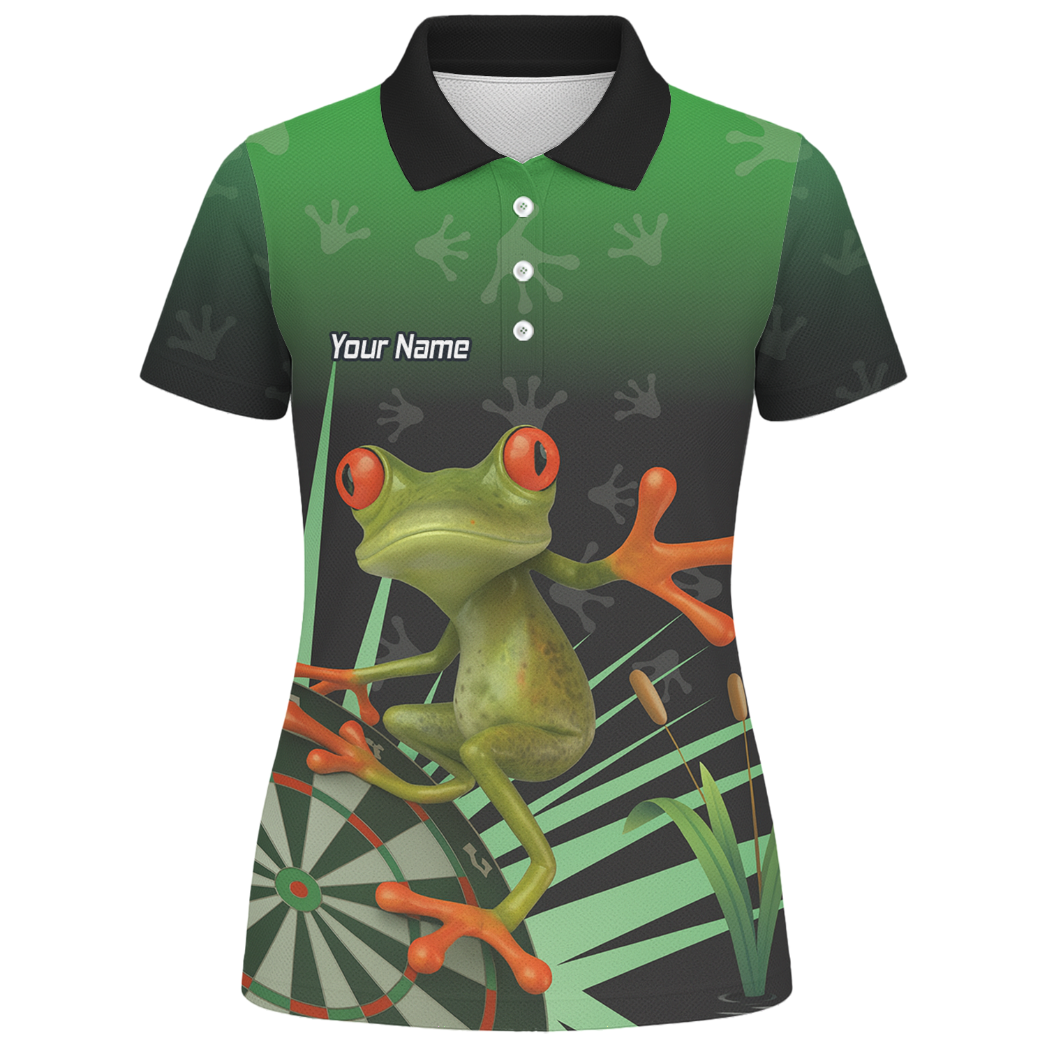 Personalised Red-Eyed Tree Frog Dart Polo Shirt Green Black For Men I4840 additional image 1