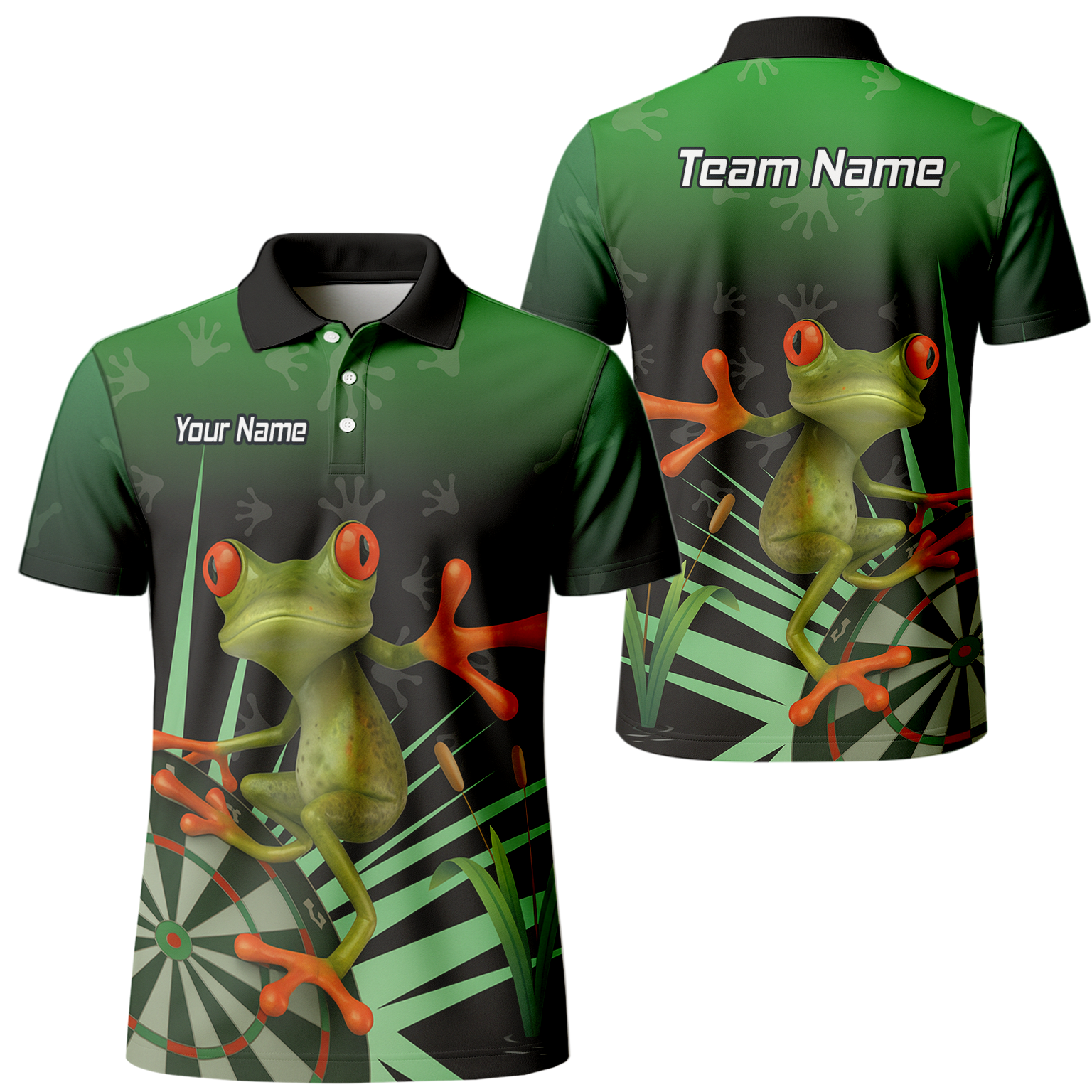 Personalised Red-Eyed Tree Frog Dart Polo Shirt Green Black For Men I4840 main image - polo No