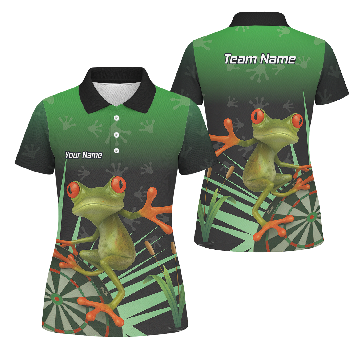 Personalised Red-Eyed Tree Frog Dart Polo Shirt Green Black For Men I4840 main image - polo No