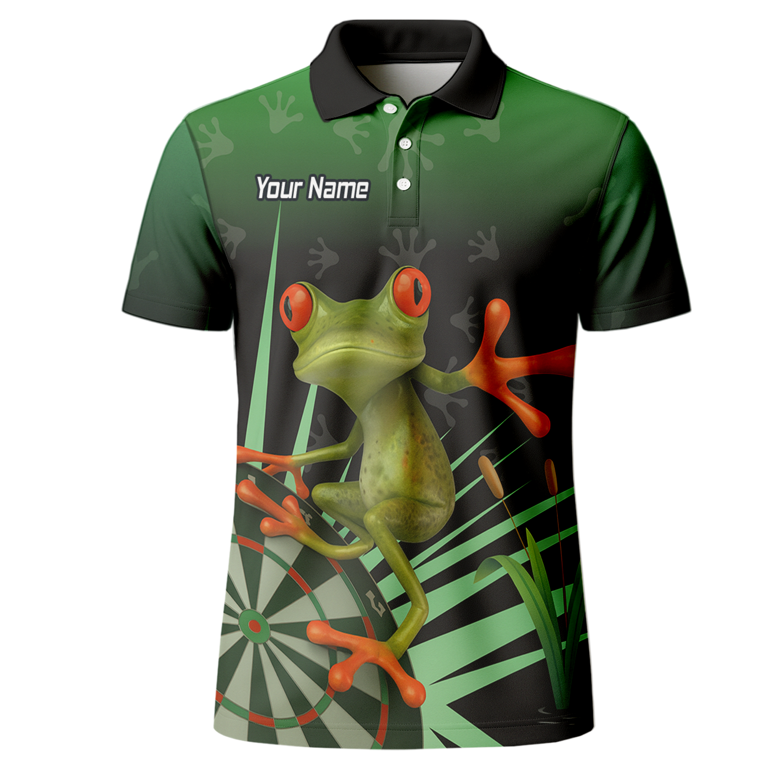 Personalised Red-Eyed Tree Frog Dart Polo Shirt Green Black For Men I4840 additional image 2