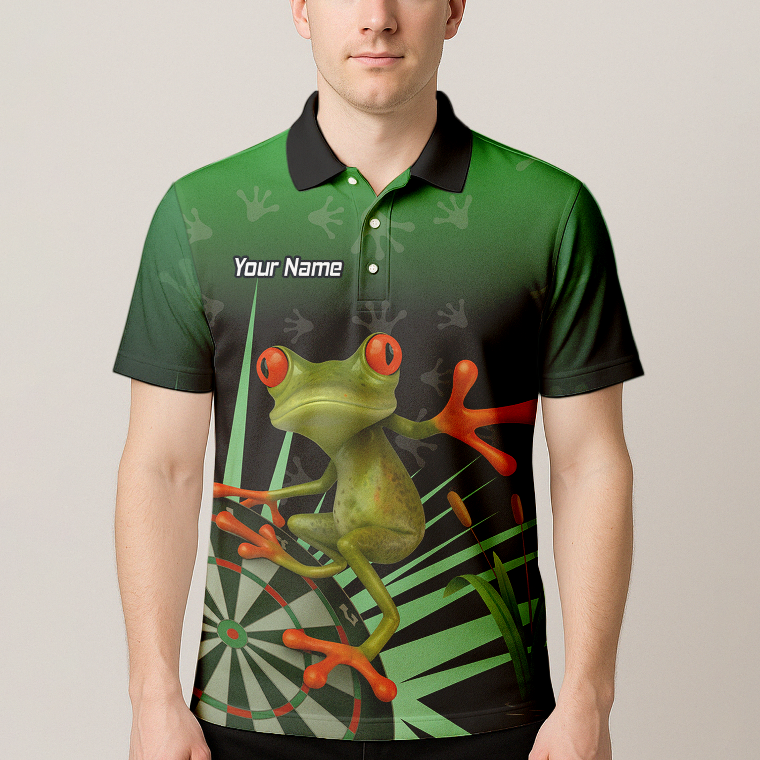 Personalised Red-Eyed Tree Frog Dart Polo Shirt Green Black For Men I4840 additional image 4