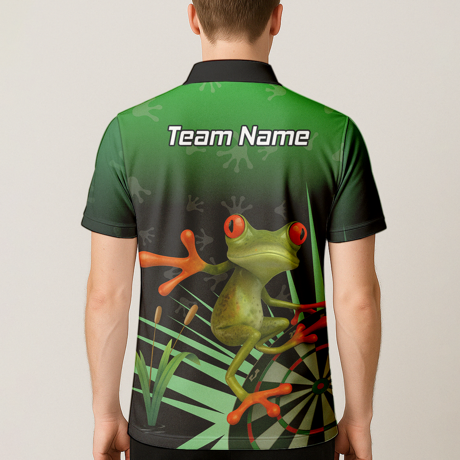Personalised Red-Eyed Tree Frog Dart Polo Shirt Green Black For Men I4840 additional image 5