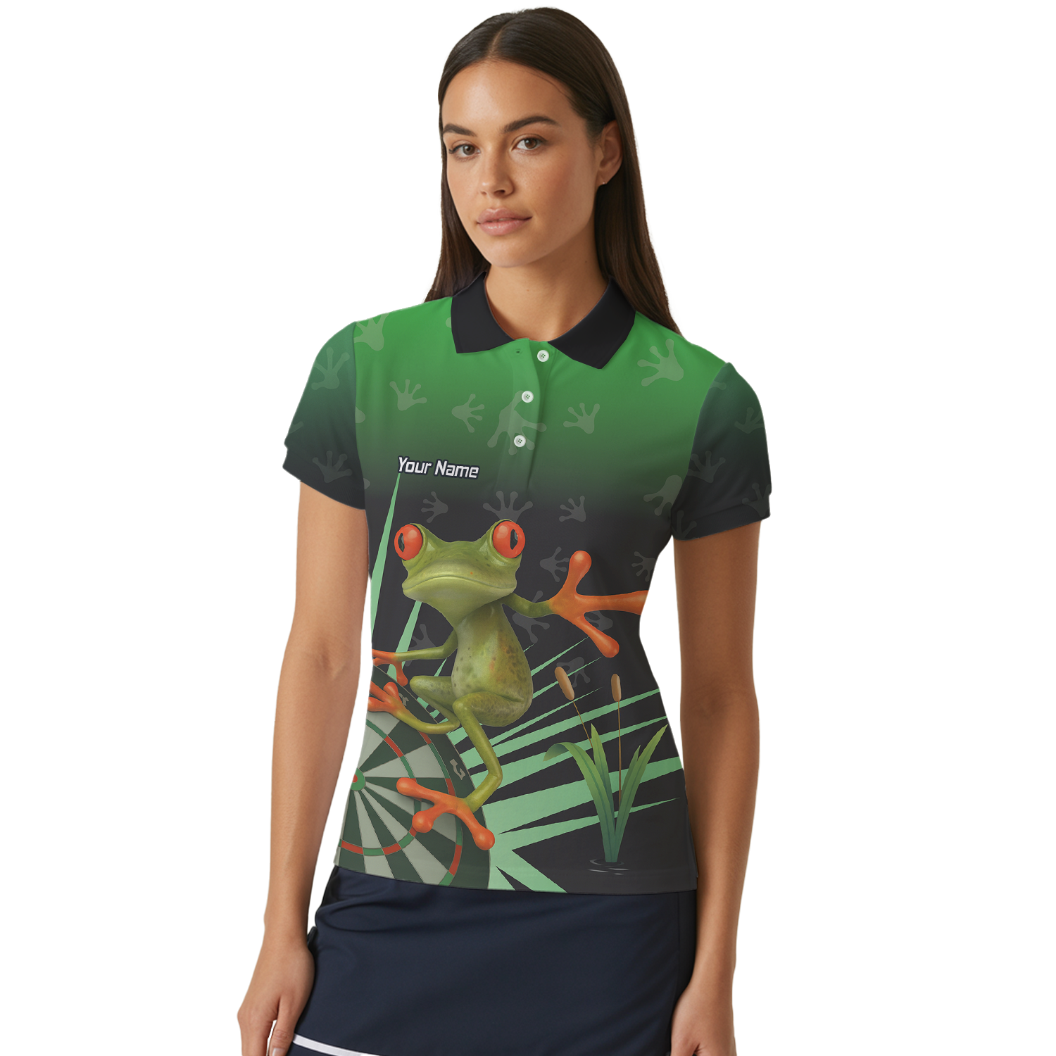 Personalised Red-Eyed Tree Frog Dart Polo Shirt Green Black For Men I4840 additional image 4