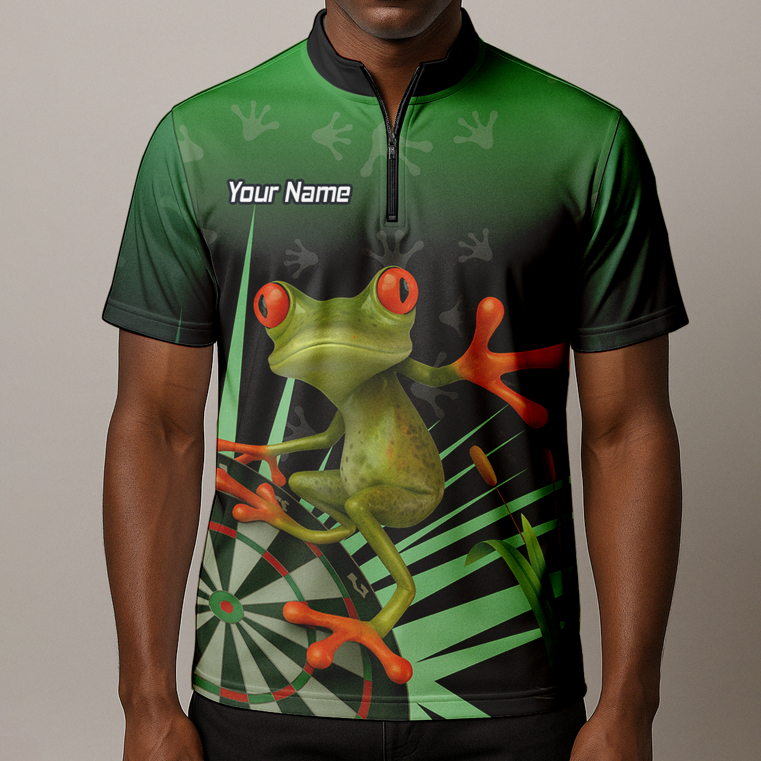 Personalised Red-Eyed Tree Frog Dart Polo Shirt Green Black For Men I4840 additional image 8