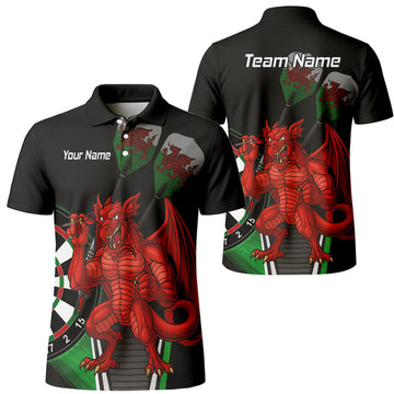 Personalised Custom Welsh Red Dragon Darts Shirt Black Green For KID N6377