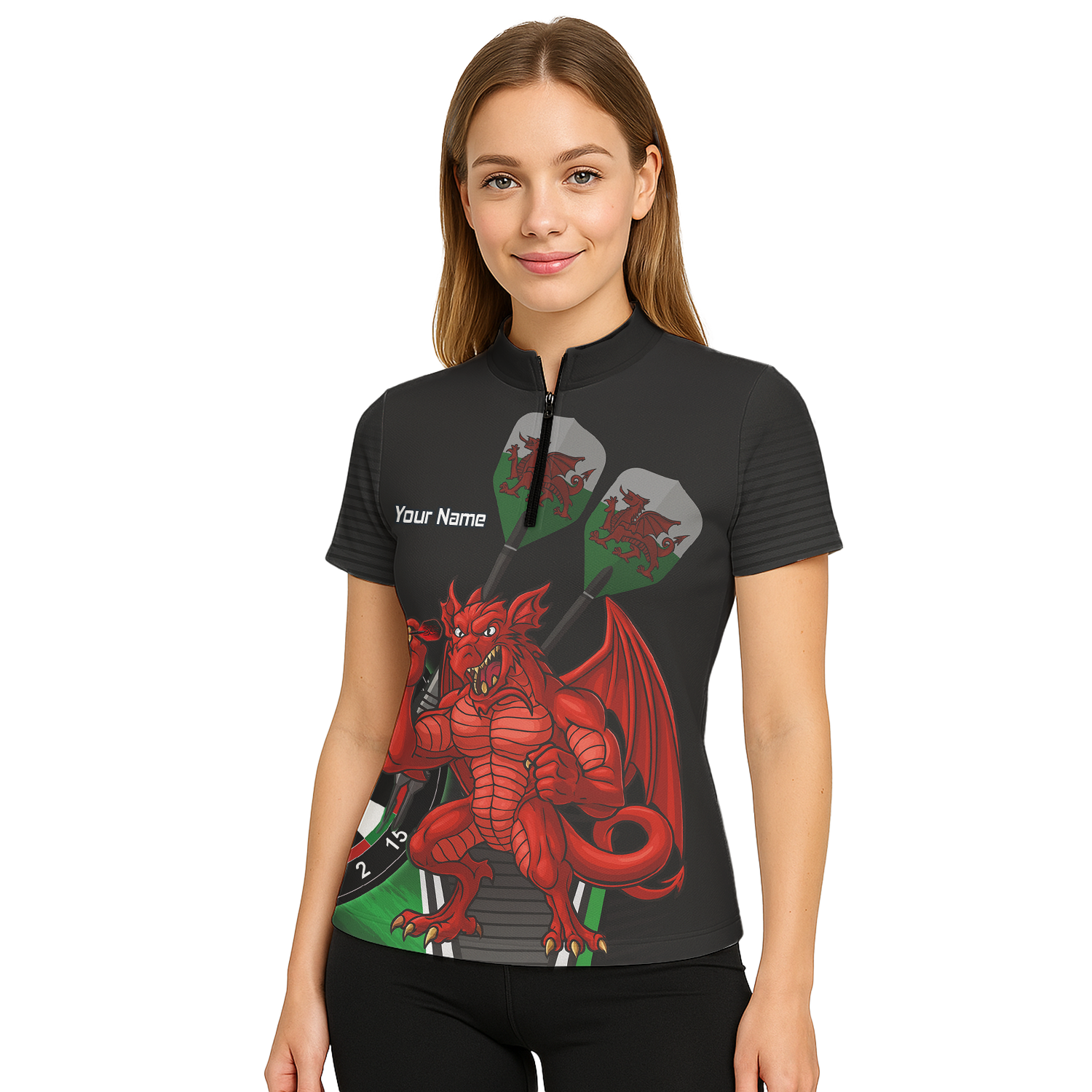 Personalised Custom Welsh Red Dragon Darts Polo Shirt Black Green For Men N6377 additional image 5