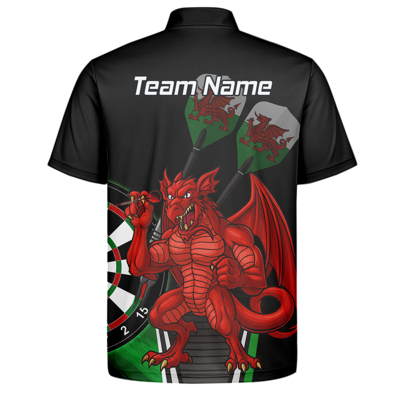 Personalised Custom Welsh Red Dragon Darts Polo Shirt Black Green For Men N6377 additional image 7