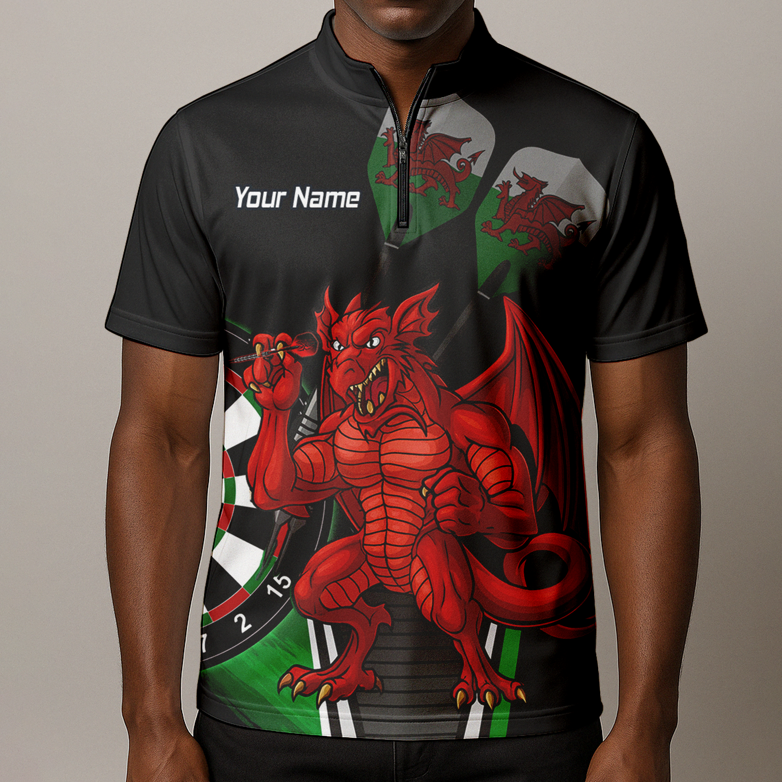 Personalised Custom Welsh Red Dragon Darts Polo Shirt Black Green For Men N6377 additional image 8