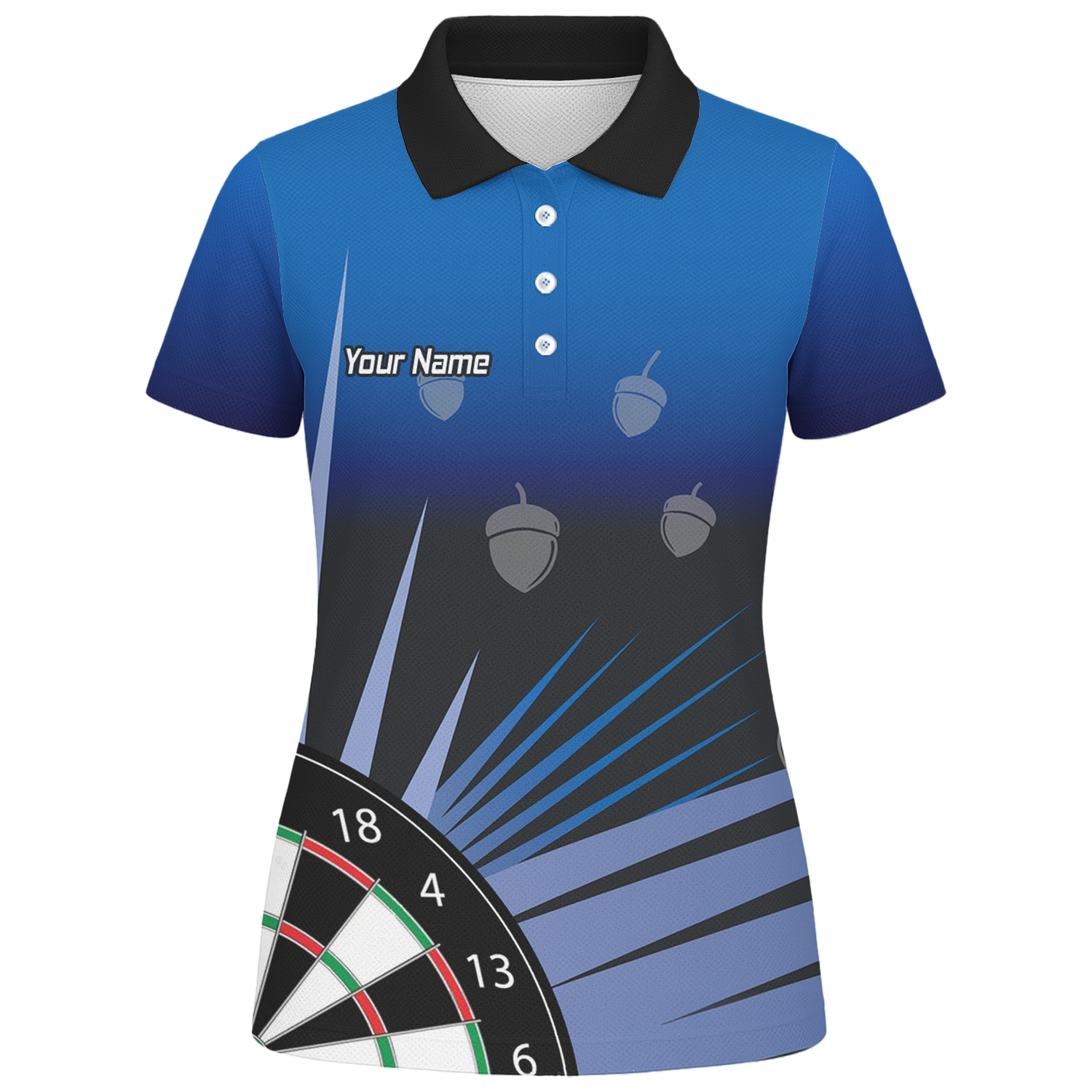 Personalised Blue Black Acorn Dartboard Darts Polo Shirt For Men P4674 additional image 1