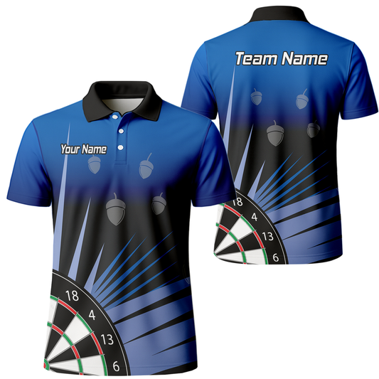 Personalised Blue Black Acorn Dartboard Darts Polo Shirt For Men P4674 main image - polo No