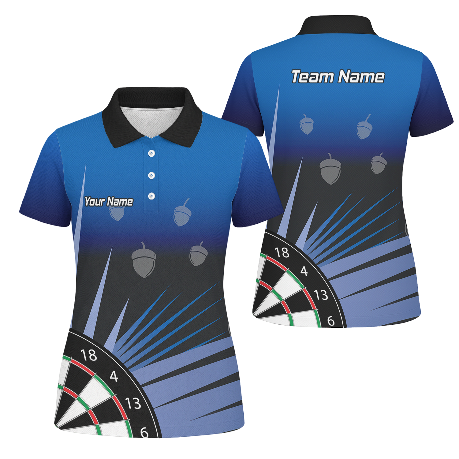 Personalised Blue Black Acorn Dartboard Darts Polo Shirt For Men P4674 main image - polo No