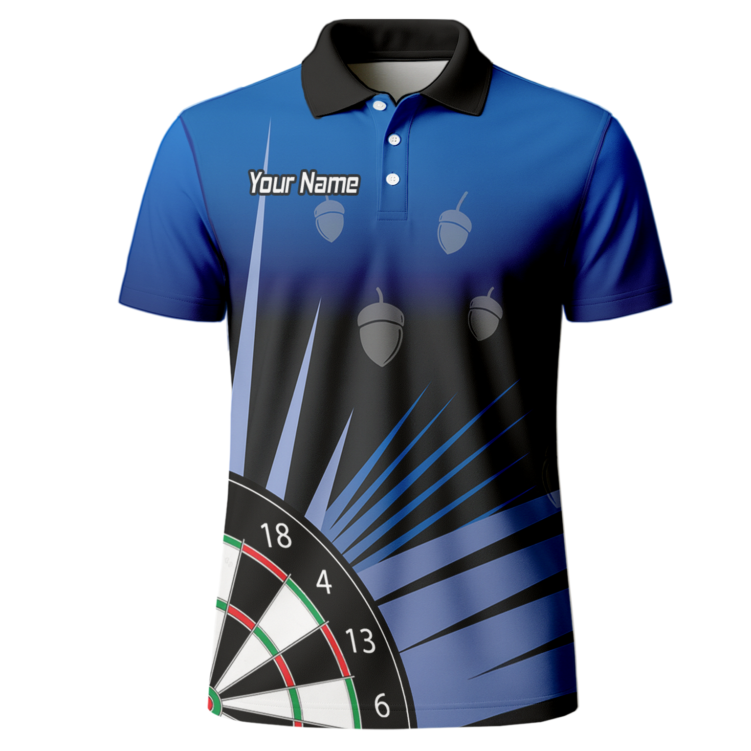Personalised Blue Black Acorn Dartboard Darts Polo Shirt For Men P4674 additional image 2