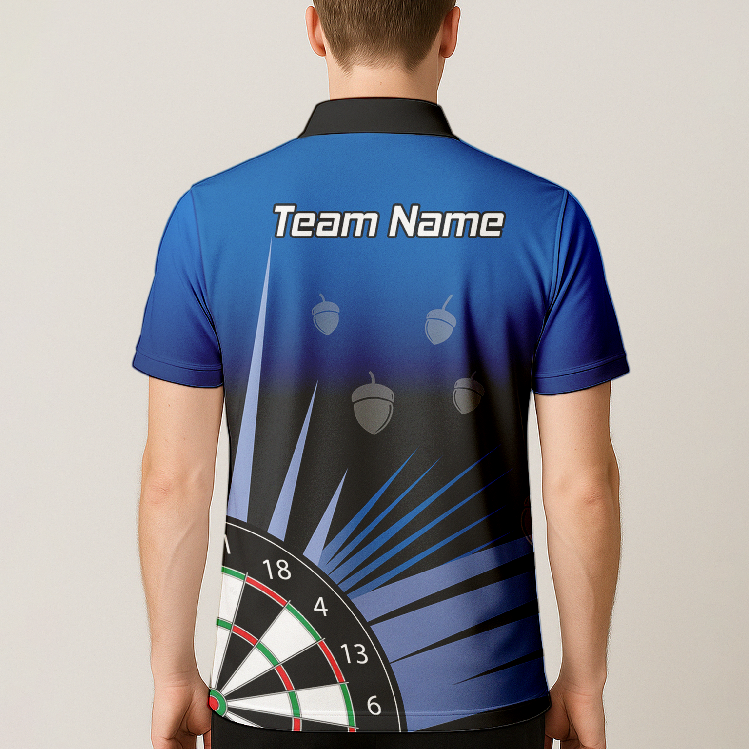 Personalised Blue Black Acorn Dartboard Darts Polo Shirt For Men P4674 additional image 5