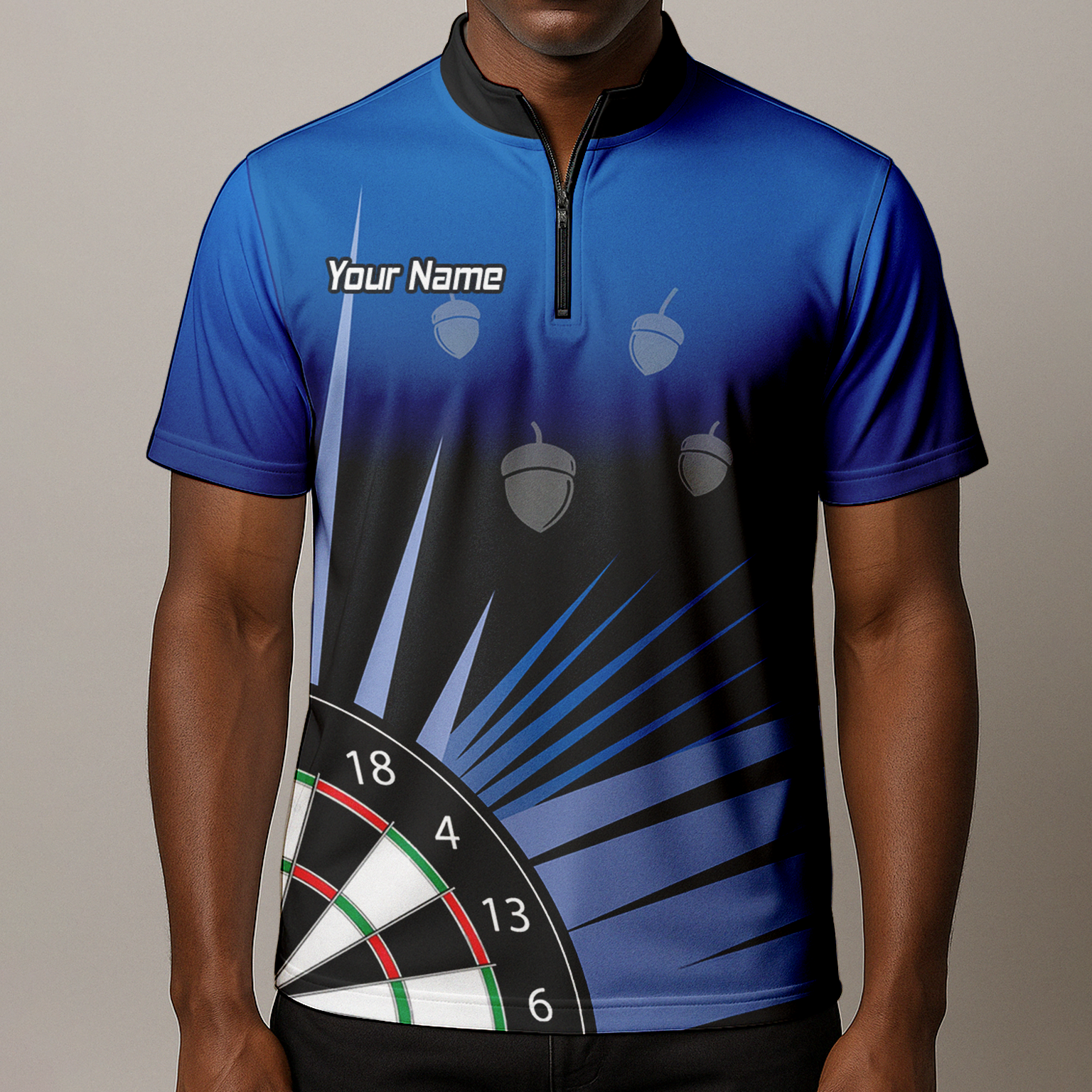 Personalised Blue Black Acorn Dartboard Darts Polo Shirt For Men P4674 additional image 8