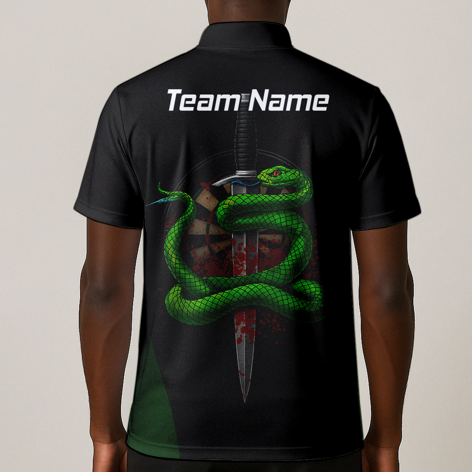 Personalised Green Snake Dagger Darts Polo Shirt Blood Splatter Black For Men G2717 additional image 1