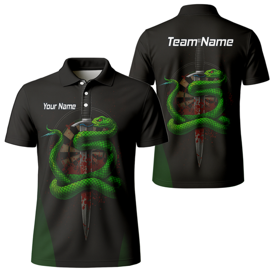 Personalised Green Snake Dagger Darts Polo Shirt Blood Splatter Black For Men G2717 main image - polo No