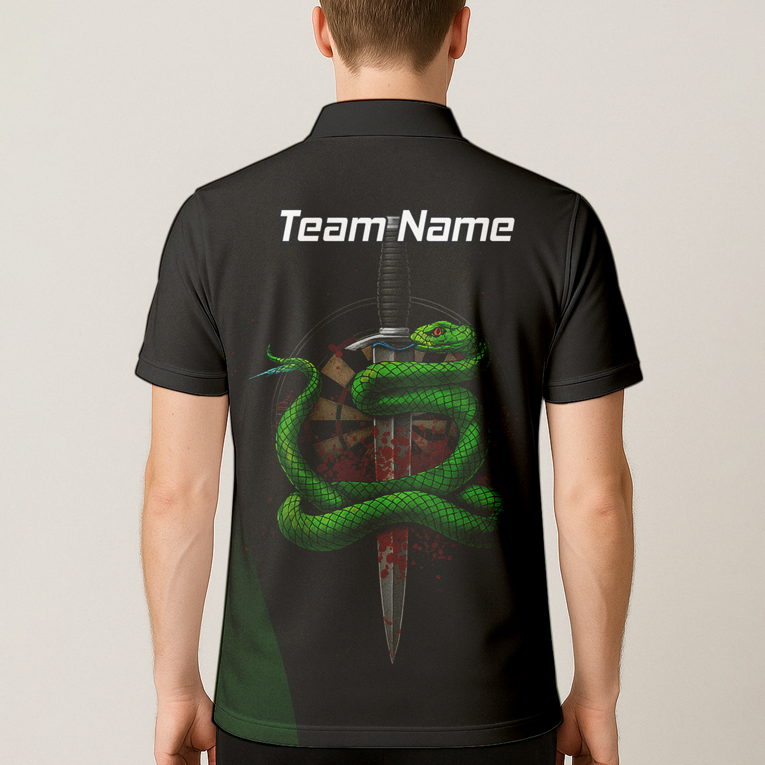 Personalised Green Snake Dagger Darts Polo Shirt Blood Splatter Black For Men G2717 additional image 5