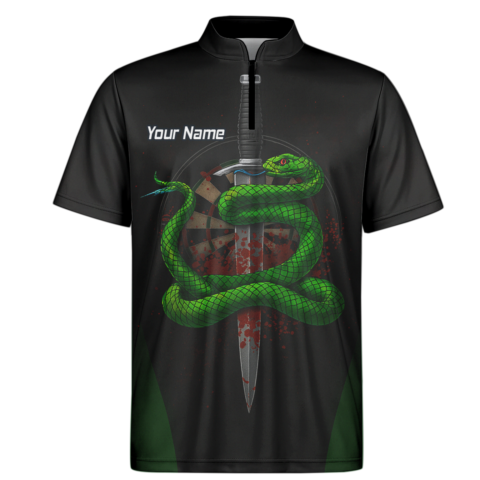 Personalised Green Snake Dagger Darts Polo Shirt Blood Splatter Black For Men G2717 additional image 6