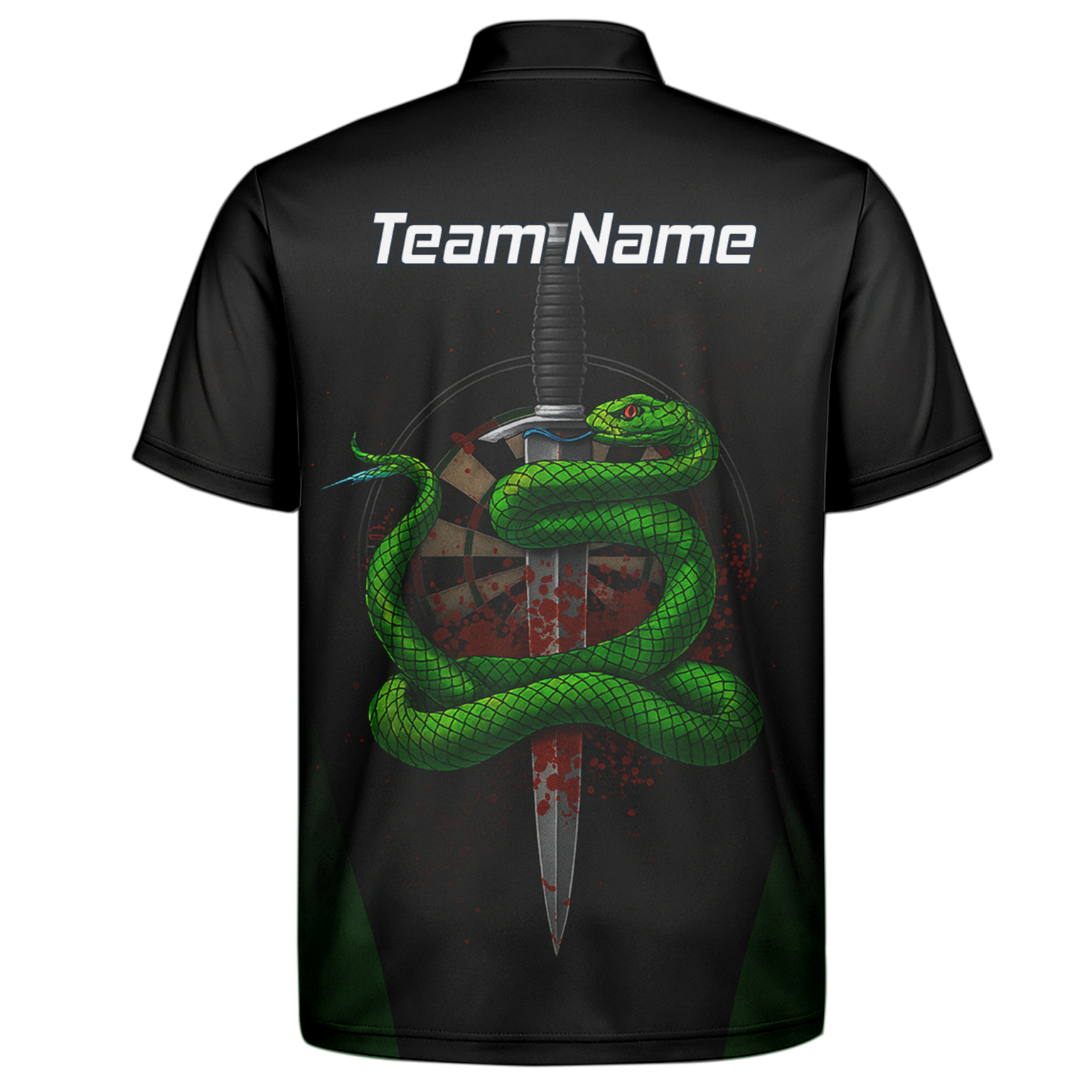 Personalised Green Snake Dagger Darts Polo Shirt Blood Splatter Black For Men G2717 additional image 7