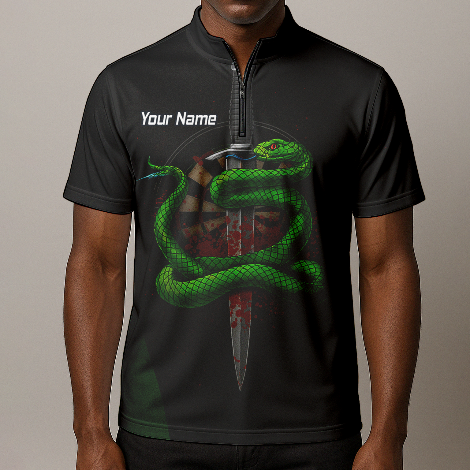 Personalised Green Snake Dagger Darts Polo Shirt Blood Splatter Black For Men G2717 additional image 8