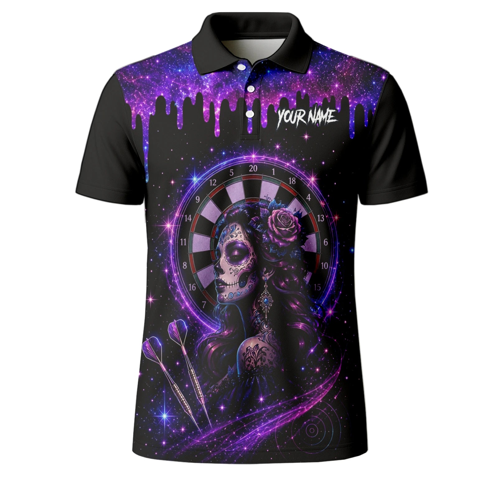 Personalised Purple Galaxy Sugar Skull Darts Shirt For Men Z967