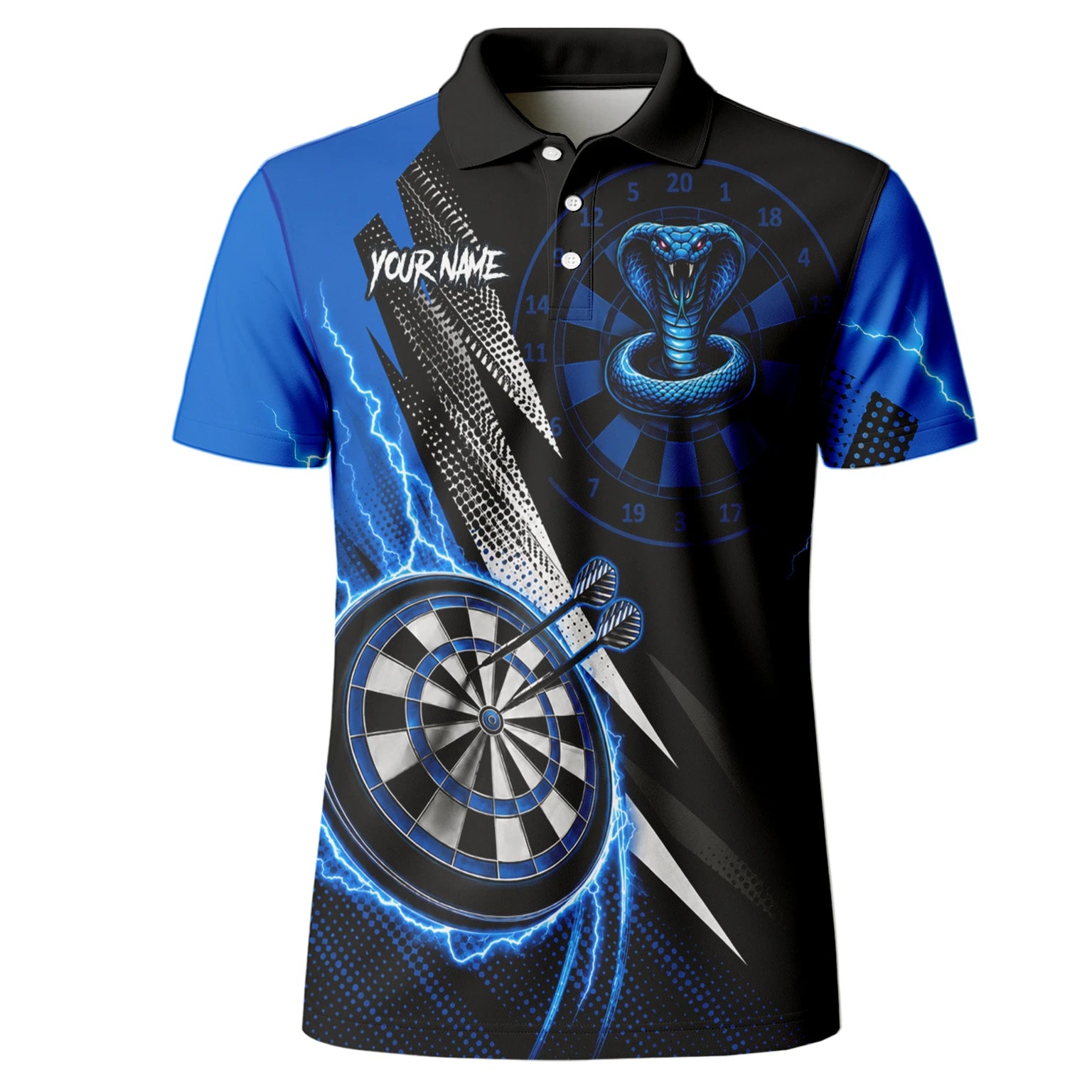 Personalised Blue Lightning Cobra Darts Polo Shirt For Men S015