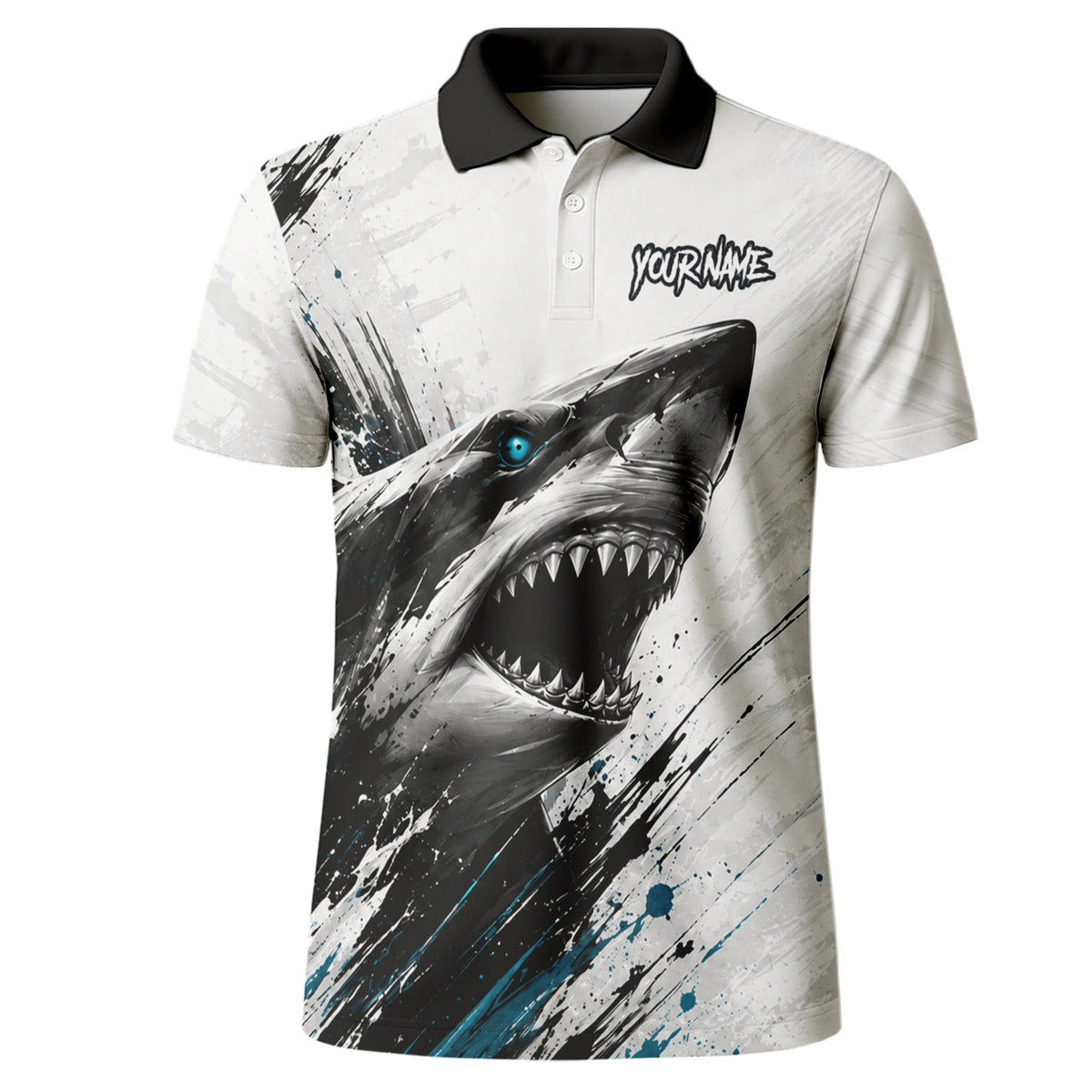 Personalised White Black Teal Shark Darts Shirt For Men D067